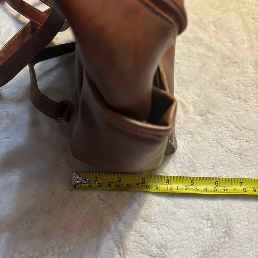 Connections Mini Backpack Tan Cognac Faux Leather Brass-tone Hardware Brown Intr